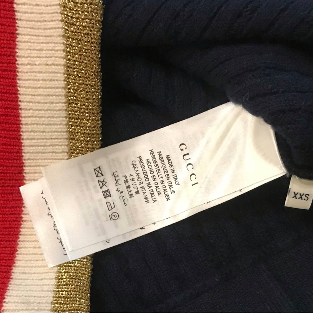 Gucci Navy Multicolor Lurex Trim Cable-Knit Cashmere Wool Sweater - Picture 6 of 6